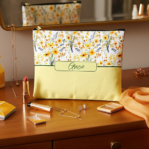 Hübsche gelbe Frühlingswildblumen personalisiert Zubehörtasche