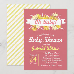 Hübsche gelbe Milchdusche und Pink-Baby-Dusche Einladung