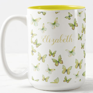 Hübsche gelbe Schmetterlinge mit eigenem Namen Zweifarbige Tasse