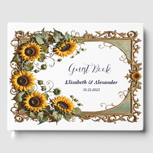 Hübsche gelbe Sonnenblume mit Kunstrahmen Hochzeit Gästebuch