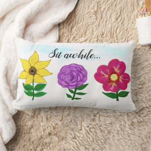 Hübsche gelbe violette rosa Gartenblumen Lendenkissen