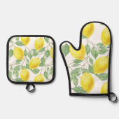 Hübsche Gelblemonen Ofenhandschuh & Topflappen-Set (Vorderseite)