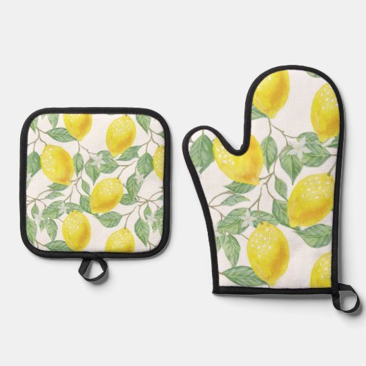 Hübsche Gelblemonen Ofenhandschuh & Topflappen-Set (Vorderseite)