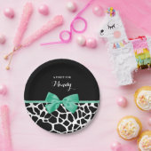 Hübsche Giraffe drucken Minze grün mit Namen Pappteller (Party)