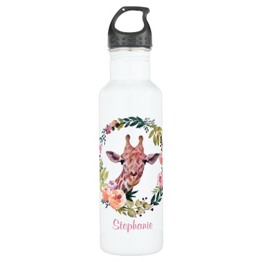 Hübsche Giraffe Wasserfarbe Personalisiert Edelstahlflasche (Vorderseite)
