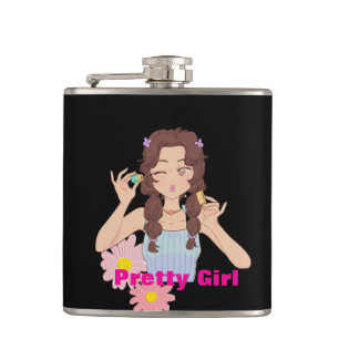 Hübsche Girl Aesthetic Niedliche Makeup-Illustra Flachmann