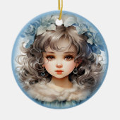 Hübsche Girl Doll Altes Portrait und Blume Keramik Ornament (Vorne)