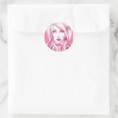 Hübsche Girl Face - Pink Runder Aufkleber (Tasche)
