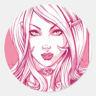 Hübsche Girl Face - Pink Runder Aufkleber