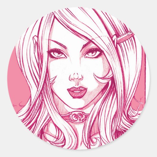 Hübsche Girl Face - Pink Runder Aufkleber (Vorderseite)