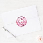Hübsche Girl Face - Pink Runder Aufkleber (Umschlag)