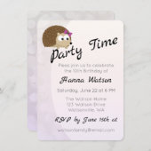 Hübsche Girl Igel Geburtstagsparty Einladung (Vorne/Hinten)