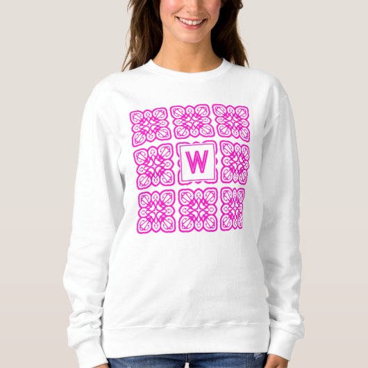 Hübsche Girlie Hot Pink Lace Monogramm Sweatshirt (Vorderseite)