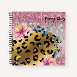 Hübsche Girly Animal Print Gold Glitzer Gezeichnet Notizblock