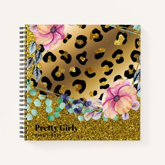 Hübsche Girly Animal Print Gold Glitzer Gezeichnet Notizblock (Vorderseite)