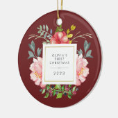 Hübsche Girly Blume Baby's First Christmas Keramik Ornament (Links)