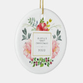 Hübsche Girly Blume Baby's First Christmas Keramik Ornament (Rechts)