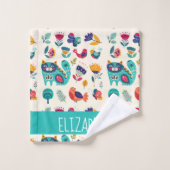 Hübsche Girly Cats Folk Art Add NAME Badhandtuch Set (Waschlappen)