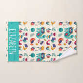 Hübsche Girly Cats Folk Art Add NAME Badhandtuch Set (Handtuch)