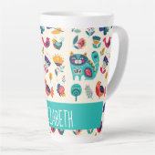 Hübsche Girly Cats Folk Art Add NAME Milchtasse (Rechte Ecke)