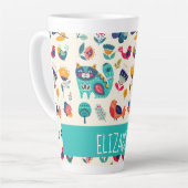 Hübsche Girly Cats Folk Art Add NAME Milchtasse (Linke Ecke)