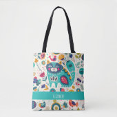 Hübsche Girly Cats Folk Art Add NAME Tasche (Vorderseite)