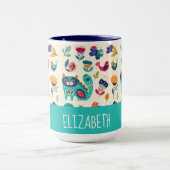 Hübsche Girly Cats Folk Art Add NAME Tasse (Zentrum)