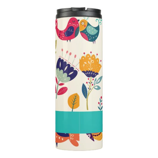 Hübsche Girly Cats Folk Art Add NAME Thermosbecher (Rückseite)