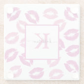 Hübsche Girly Hot Pink Lippen Kisses Monogramm Nam Glasuntersetzer (Rückseite)