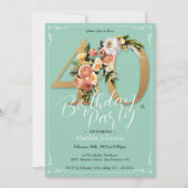 Hübsche glamouröse Goldminze, Blüte 40. Geburtstag Einladung (Vorderseite)