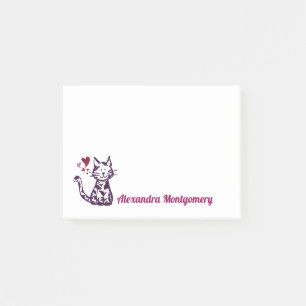 Hübsche Glitzer Lila Katze Rosa und Rote Herzen Post-it Klebezettel