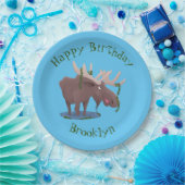 Hübsche glückliche Elche personalisierter Cartoon  Pappteller (Party)
