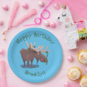 Hübsche glückliche Elche personalisierter Cartoon  Pappteller (Party)