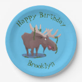 Hübsche glückliche Elche personalisierter Cartoon Pappteller (Vorderseite)