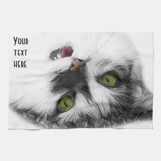 Hübsche glückliche Katze anpassbar Geschirrtuch (Horizontal)