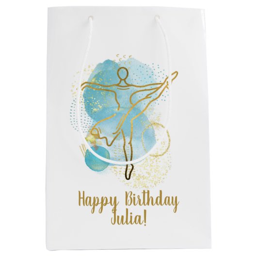 Hübsche Goldballerina Wasserfarbe Personalisiert Mittlere Geschenktüte (Vorderseite)
