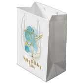 Hübsche Goldballerina Wasserfarbe Personalisiert Mittlere Geschenktüte (Rückseite Schrägansicht)