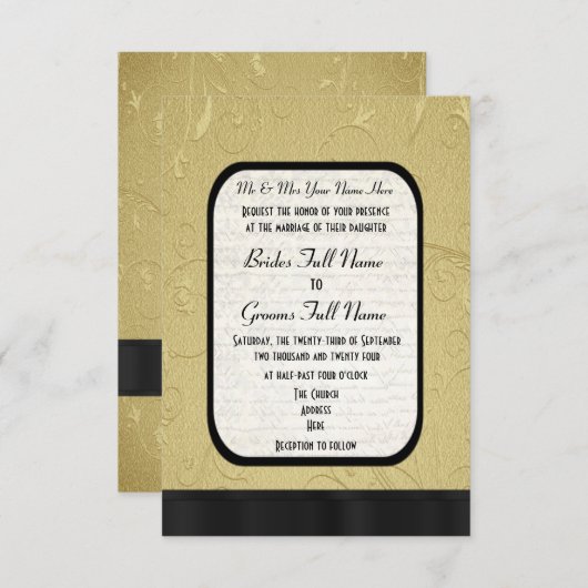 Hübsche Golddamastfeier Einladung (Vorne/Hinten)
