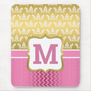 Hübsche goldene Prinzessinnenkronen und rosa Chevr Mousepad