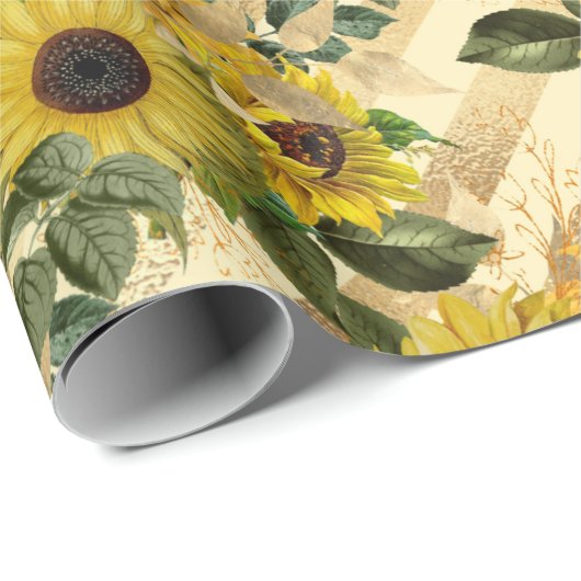 Hübsche Goldgelbe Sonnenblume Bouquet Stripe Biene Geschenkpapier (Rolleneckpunkt)
