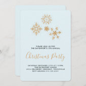Hübsche Goldschneeflocken auf blau, festlich einla Einladung (Vorne/Hinten)