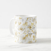 Hübsche Goldweiße Blumen Kaffeetasse (Vorderseite Links)