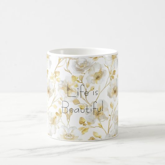 Hübsche Goldweiße Blumen Kaffeetasse (Mittel)
