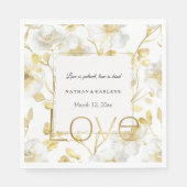 Hübsche Goldweiße Blumen Liebe Hochzeit  Serviette (Vorderseite)