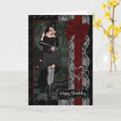 Hübsche Gothic Girl mit Bows Ribbon und Spitze Karte (Gelbe Blume)