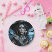 Hübsche Gotische Hexe mit Tattoos-Halloween-Party Pappteller (Party)
