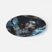 Hübsche Gotische Hexe mit Tattoos-Halloween-Party Pappteller (Schrägansicht)