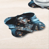 Hübsche Gotische Hexe mit Tattoos-Halloween-Party Untersetzer (angewinkelt)