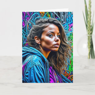 Hübsche Graffiti-Strassenkunst Farbige Frau Blanko Karte