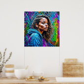 Hübsche Graffiti Street Art Colorful Woman Blank Poster (Küche)